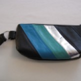 Black, Blue, Green & Silver Striped Recyled Leather Make-up Bag